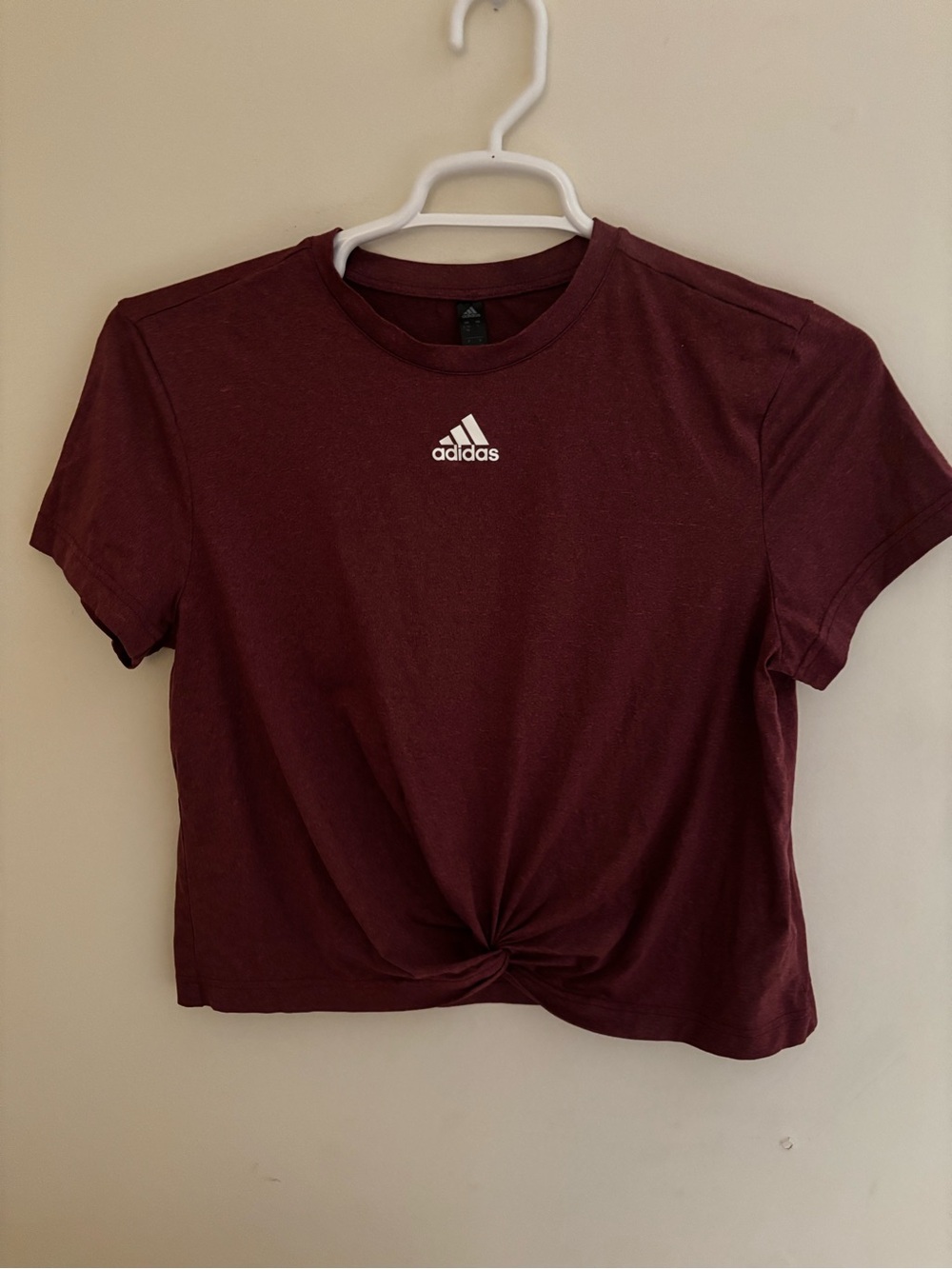 adidas Maroon Twist-Front Crop Top with White Logo